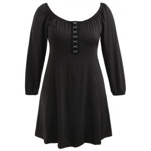 

Half Buckles Plus Size Off Shoulder Dress, Black