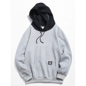 

Contrast Letter Patch Detail Kangaroo Pocket Fleece Hoodie, Light gray