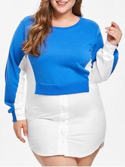 Color Block Plus Size Shirt Dress - WHITE - 2X