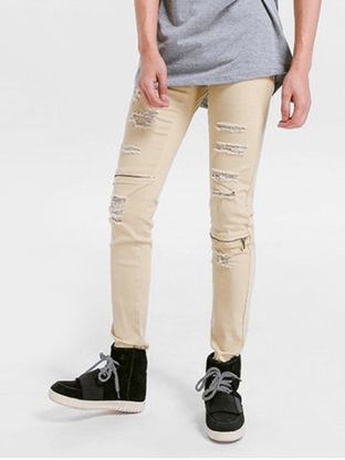 Zipper Embellished Skinny Ripped Jeans