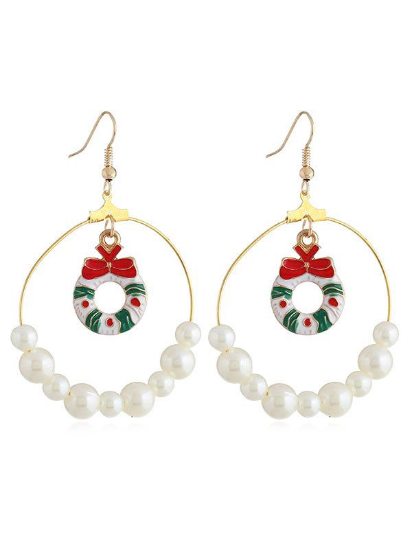 

Christmas Bowknot Faux Pearl Round Hook Earrings, Gold