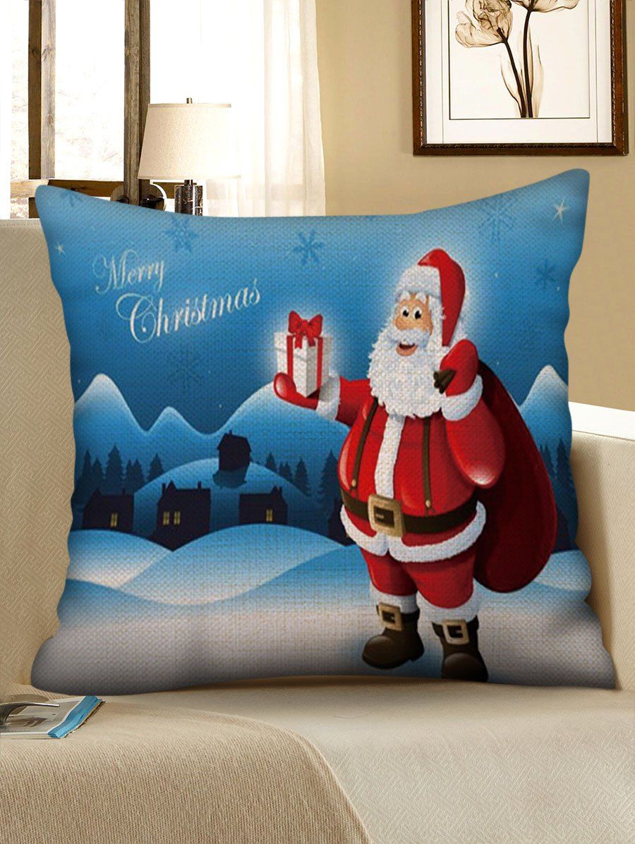Snow Scenery Santa Claus Print Christmas Pillow Case, Multi