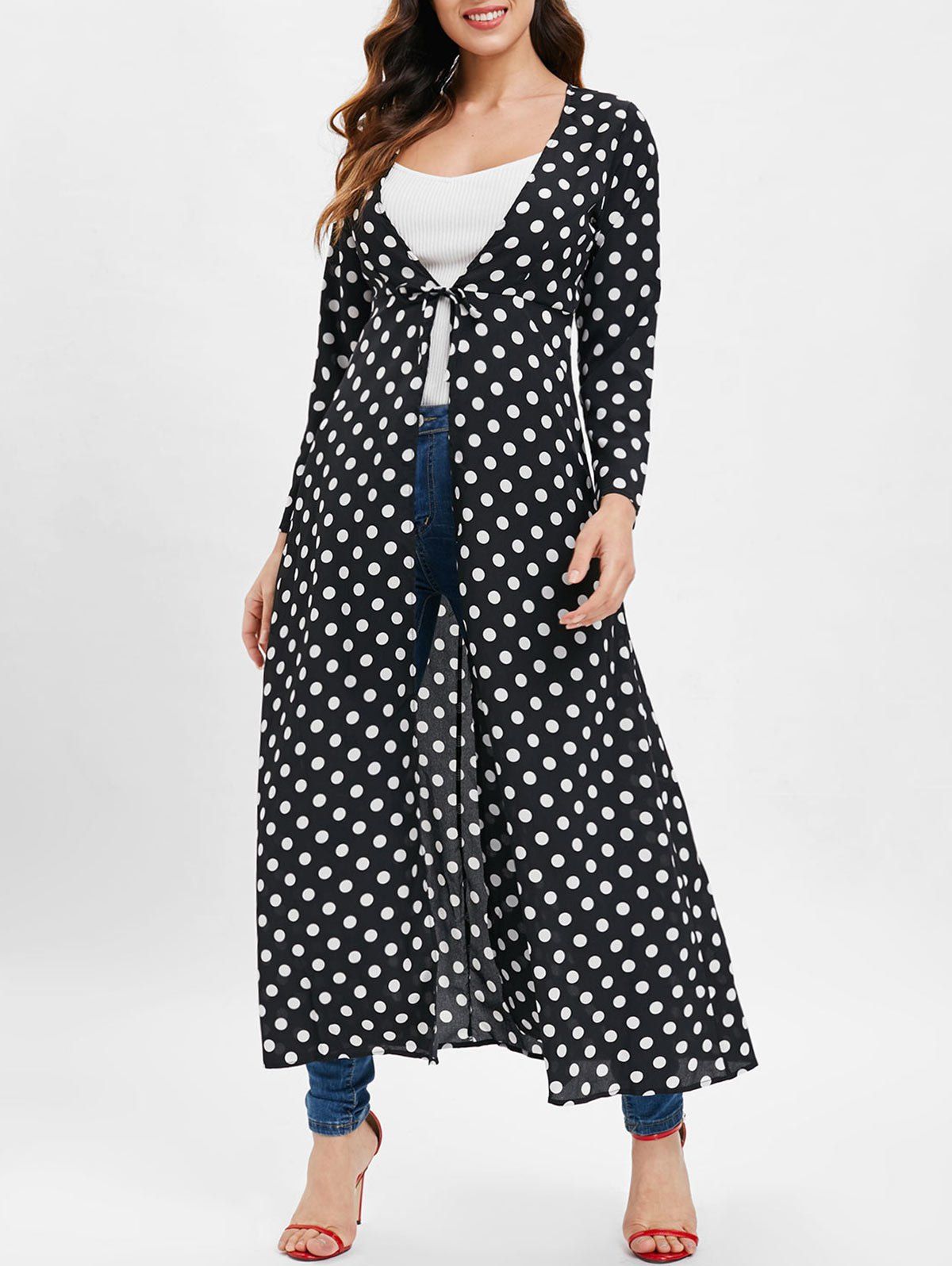 

Polka Dot Tie Duster Coat, Black