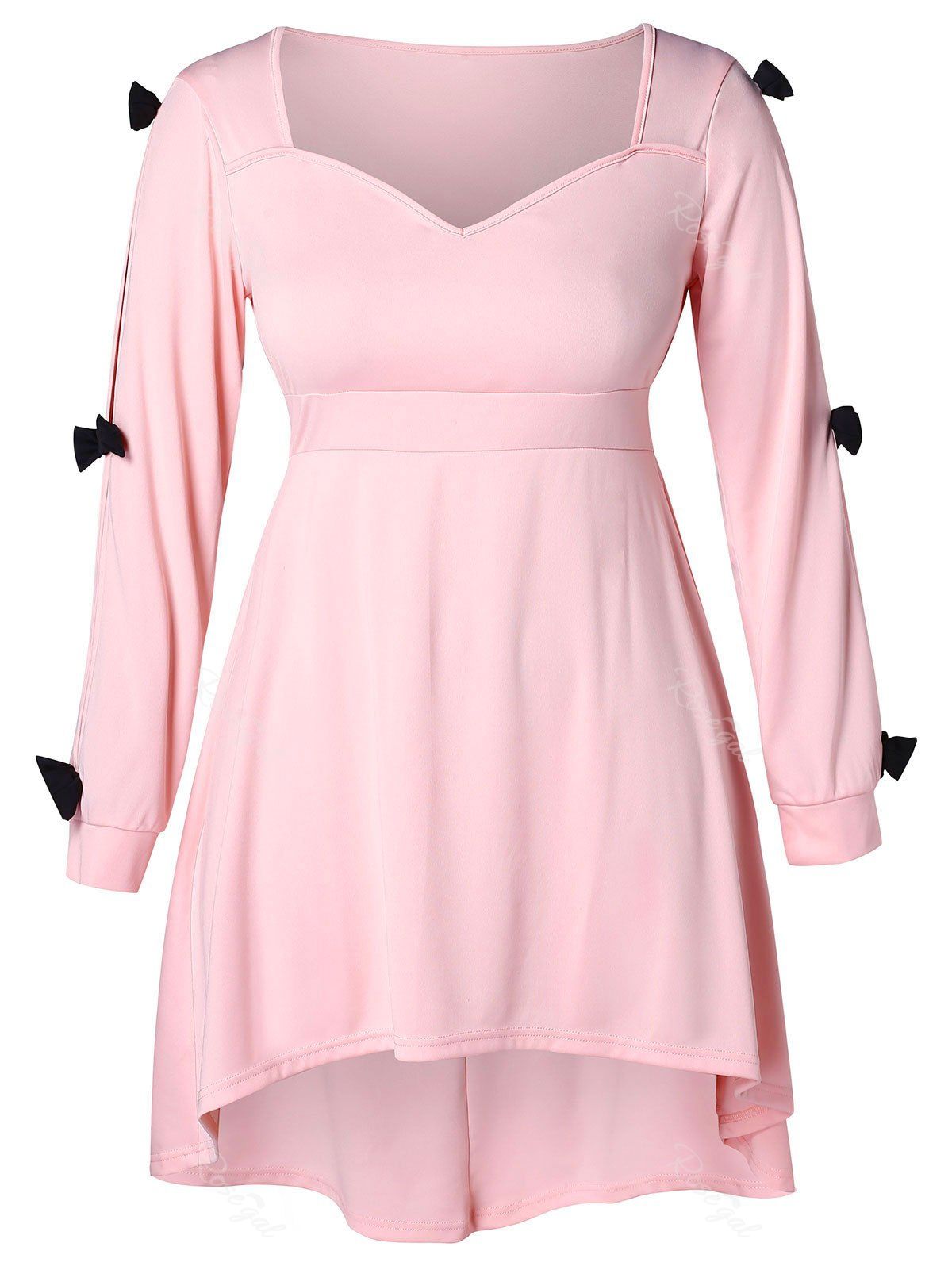 Bowknot Embellished Plus Size A Line Dress, Pink