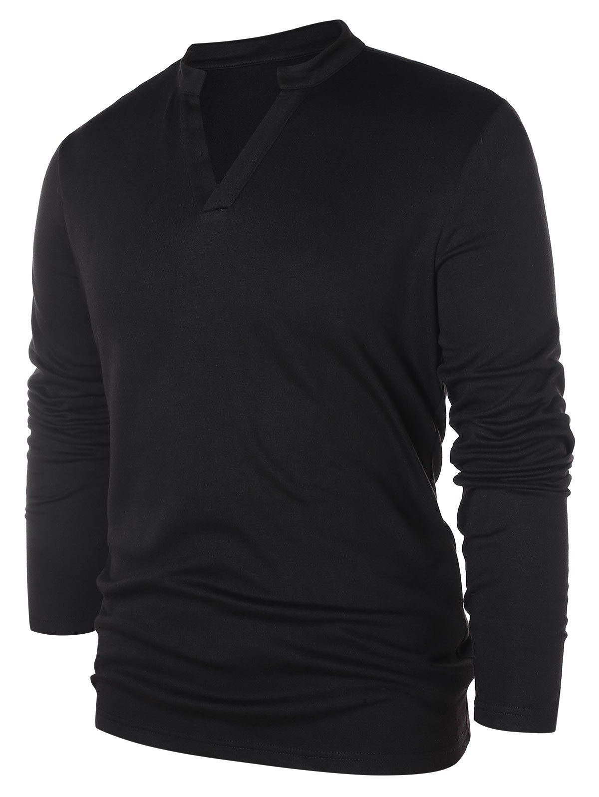 

Solid Notch Neck Pullover Sweater, Black