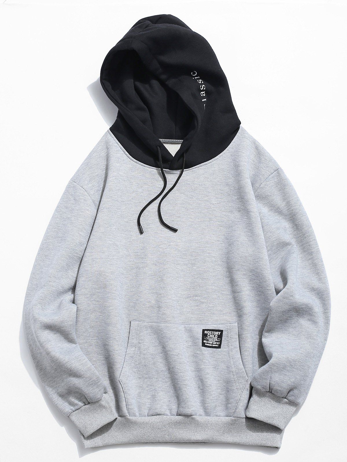 solid pleated sleeve patch detail long fleece hoodie