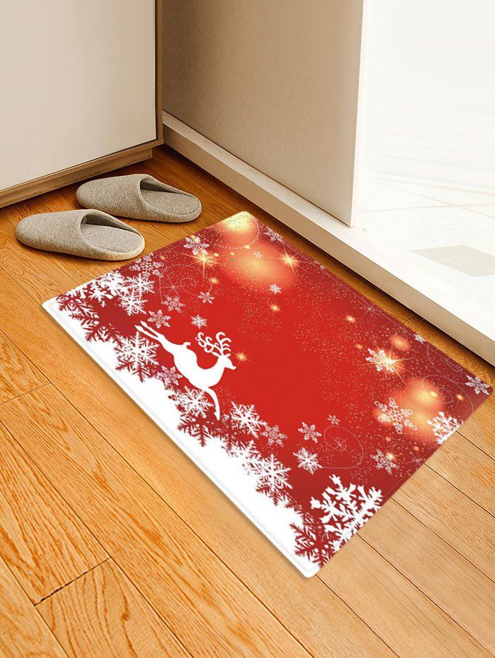 

Christmas Elk Snowflake Pattern Water Absorption Area Rug, Red