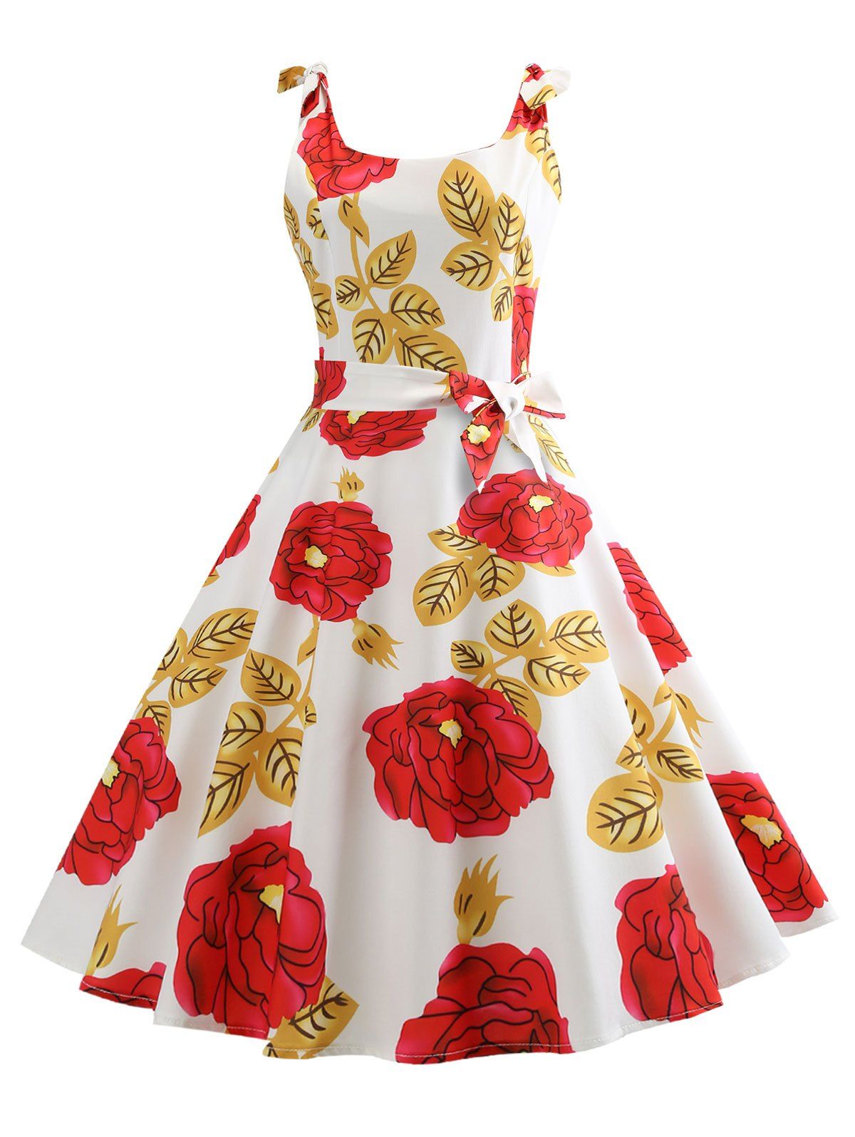 

Tie Shoulder Floral Print Pin Up Dress, Milk white