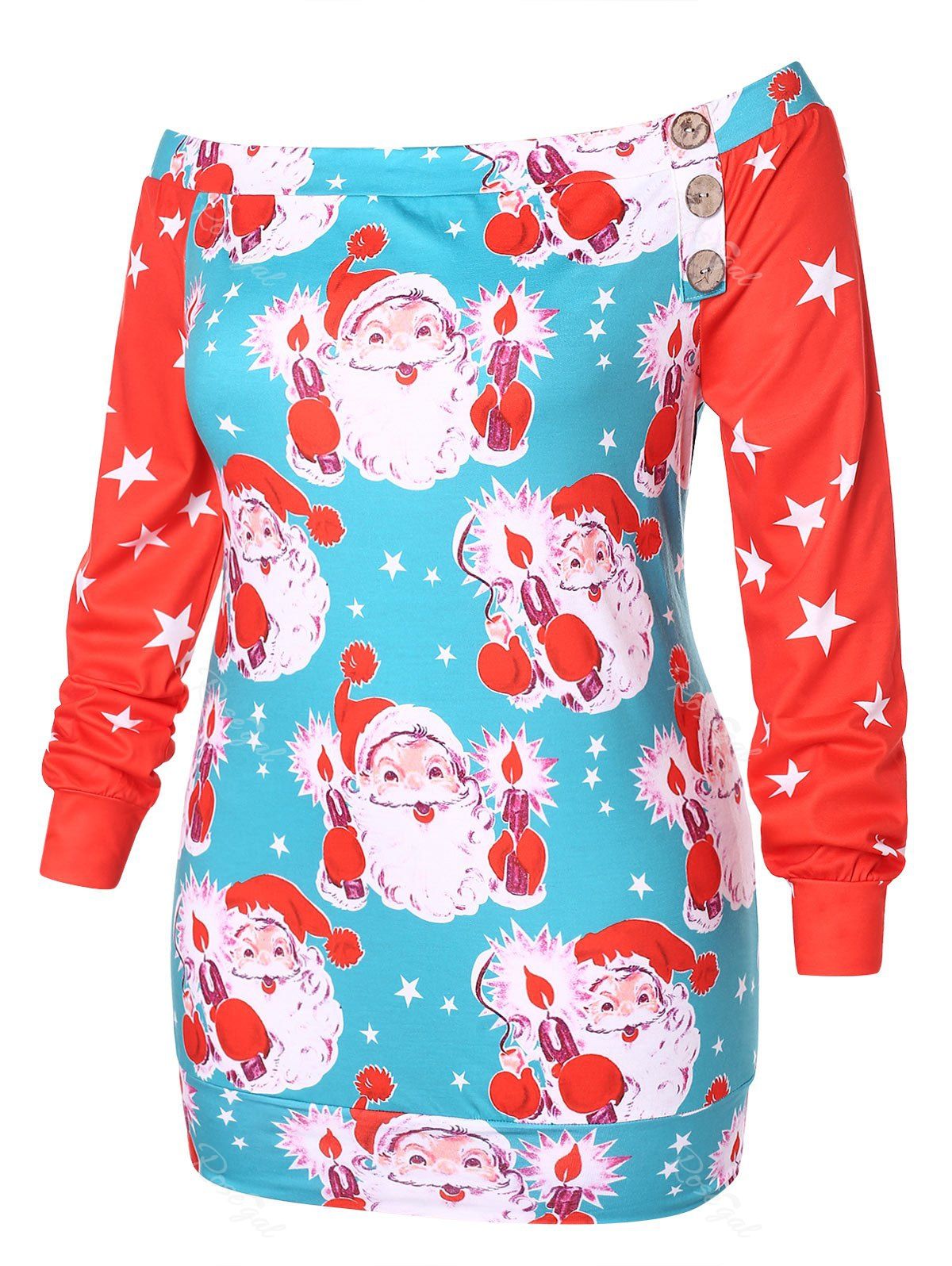 

Off The Shoulder Plus Size Santa Claus Print Sweatshirt, Multi