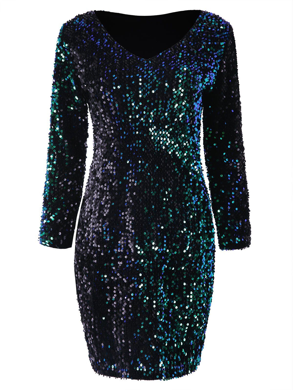

Full Sleeve Slim Sequined Club Dress, Deep green