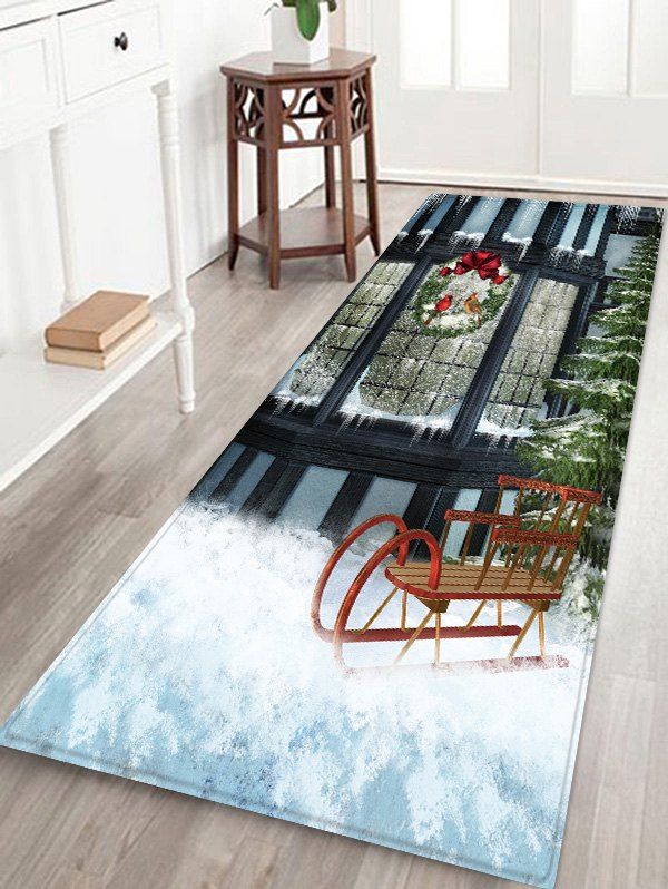 

Window outside Snow Scenery Print Christmas Decor Area Rug, Multi