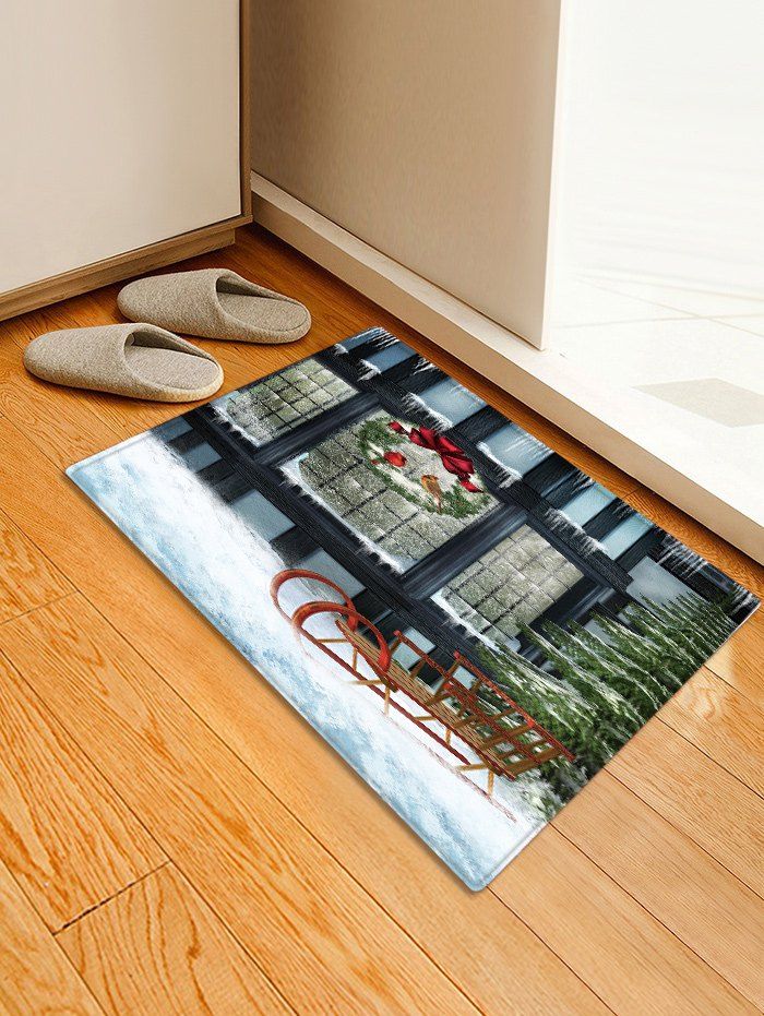 

Window outside Snow Scenery Print Christmas Decor Area Rug, Multi