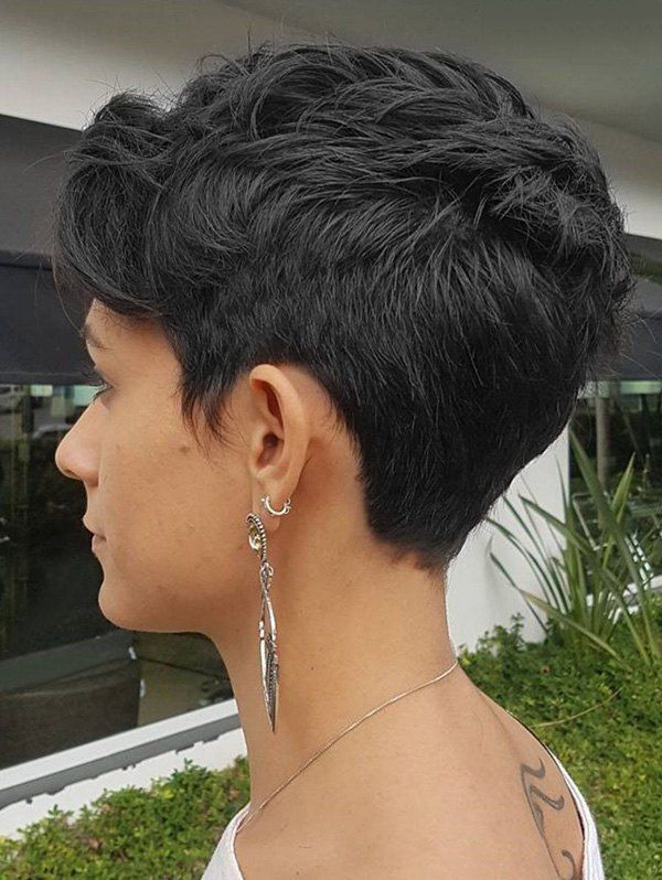 

Short Inclined Bang Natural Straight Human Hair Wig, Black