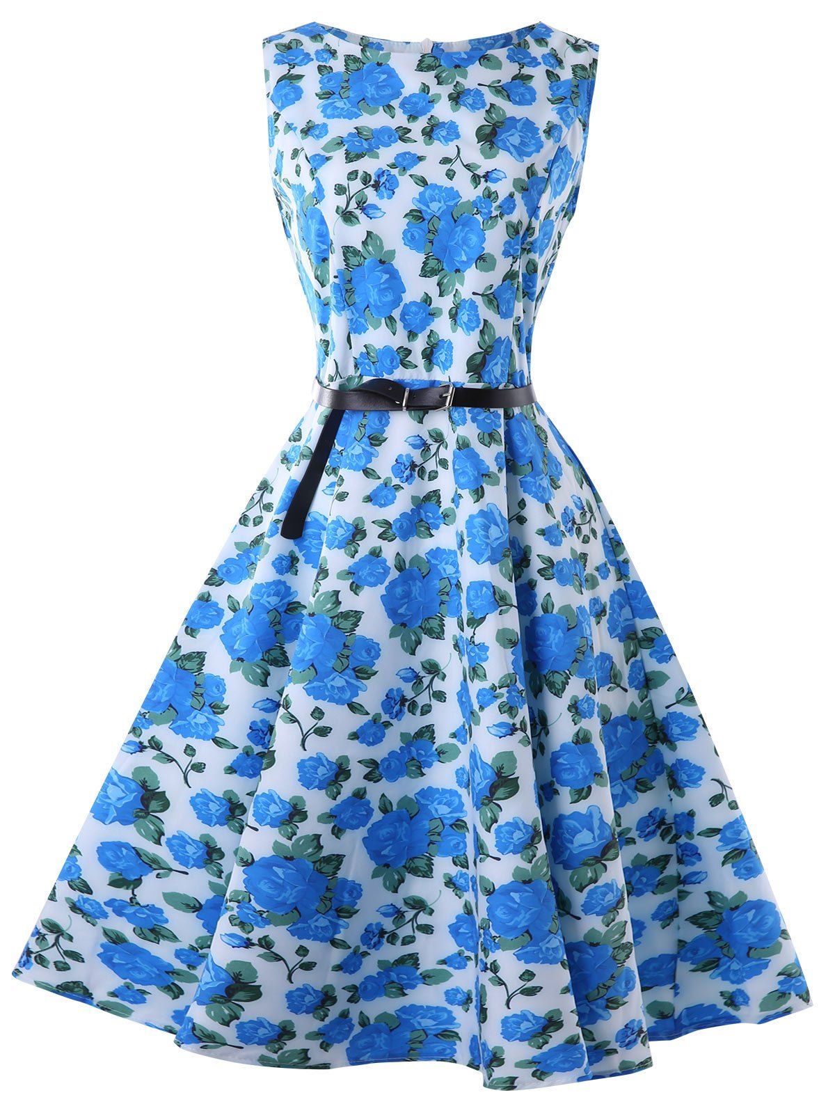

Tiny Flower Belted A Line Dress, Multi