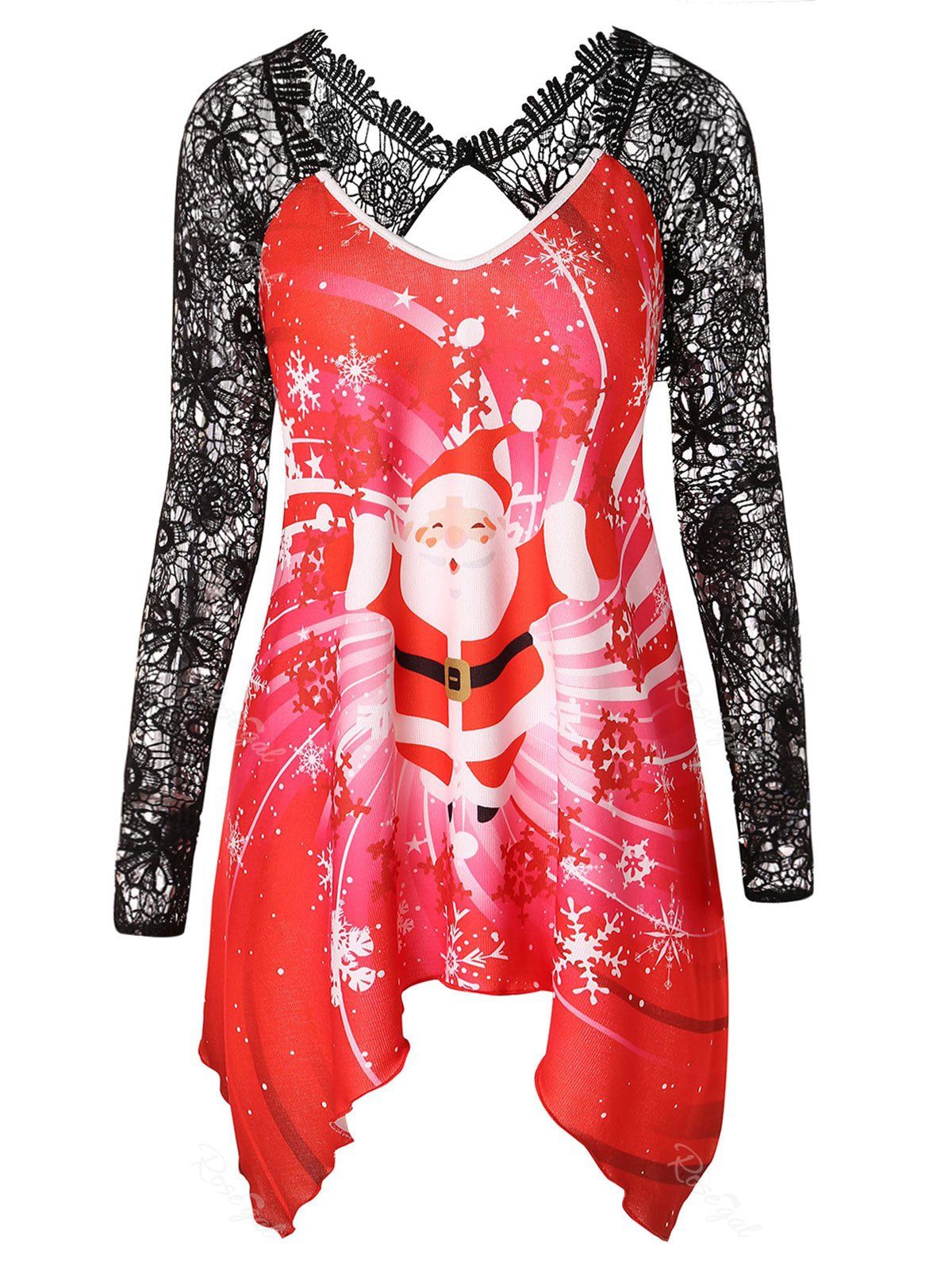 

Christmas Plus Size Santa Claus Print Asymmetrical T-shirt, Red