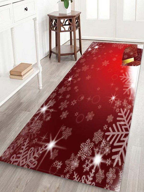 

Christmas Snowflake Pattern Anti-skid Water Absorption Area Rug, Red