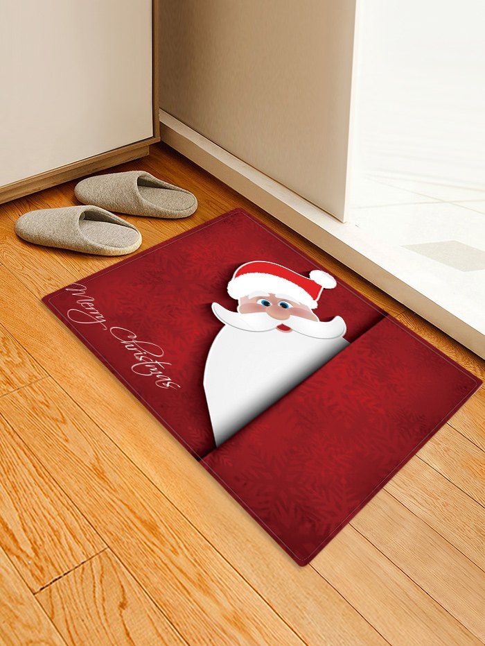 

Christmas Santa Pattern Anti-skid Water Absorption Area Rug, Red wine