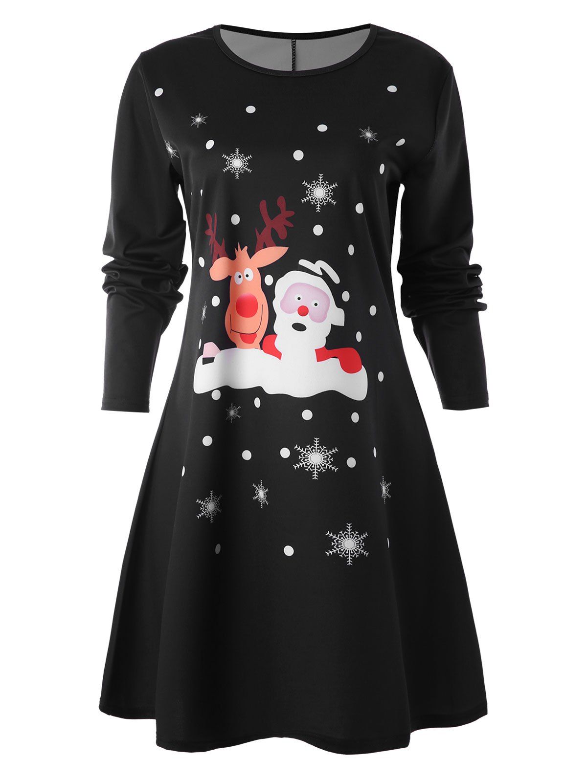 

Christmas Deer Pattern Sewing Dress, Black