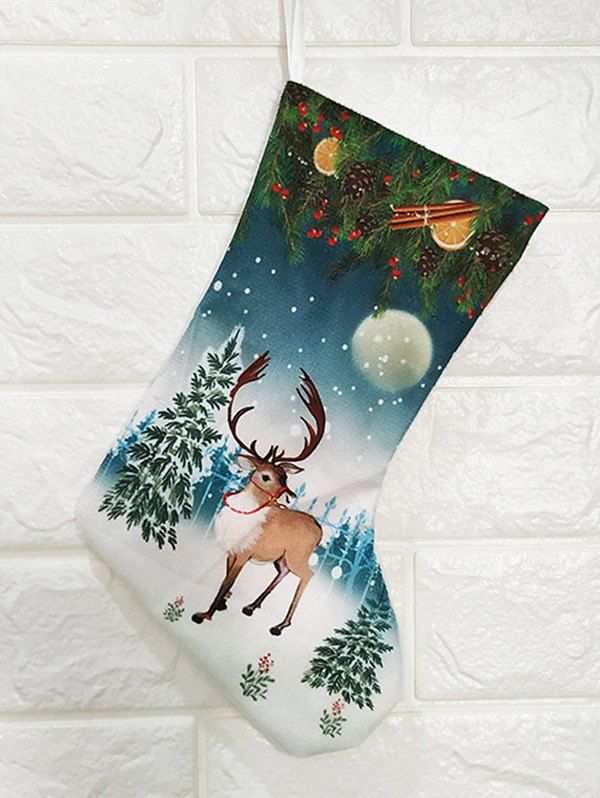 

Christmas Theme Print Gift Stocking Decoration, Green