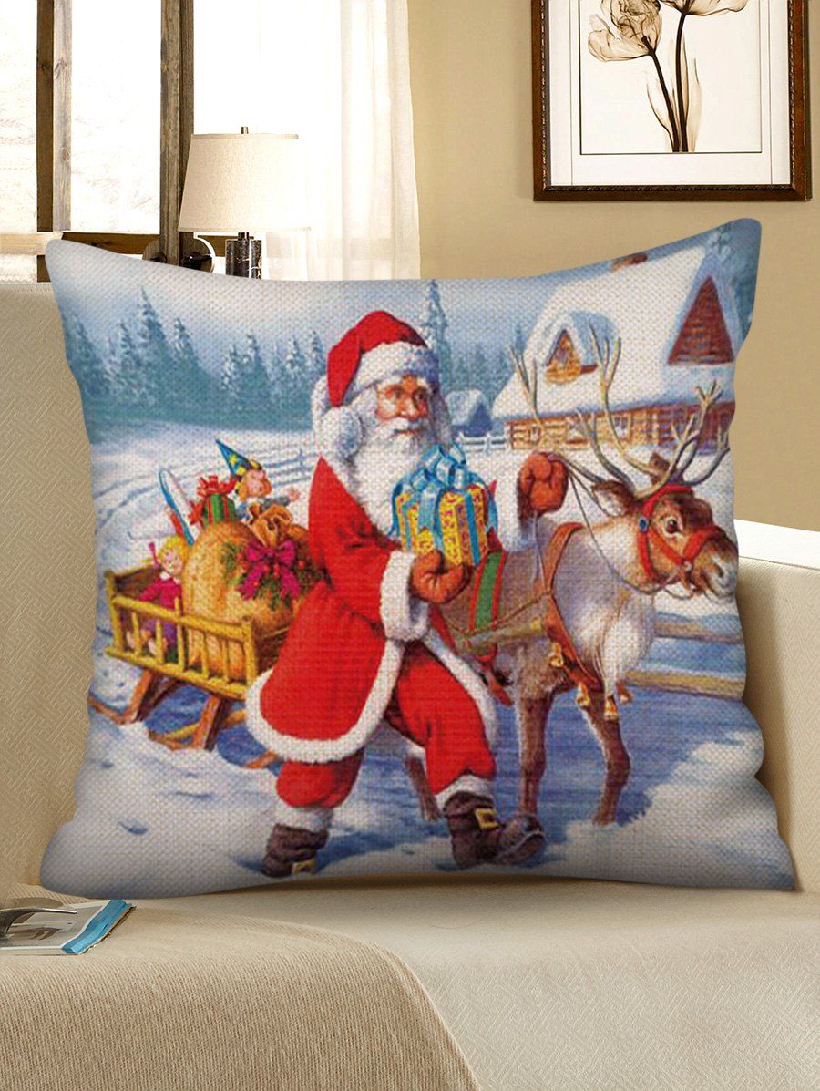 

Christmas Santa Sleigh Print Decorative Sofa Linen Pillowcase, Multi