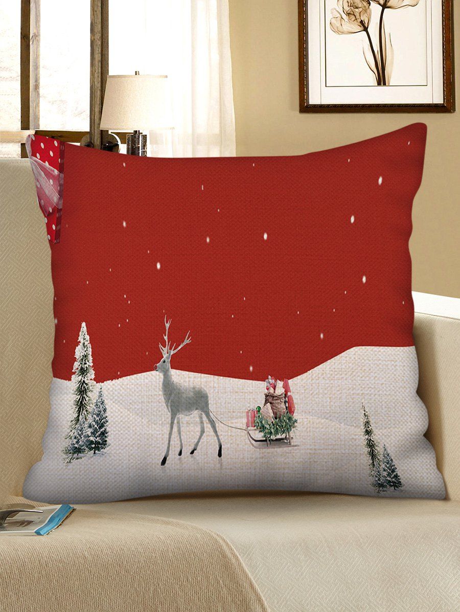 

Christmas Snowfield Elk Print Decorative Sofa Linen Pillowcase, Multi