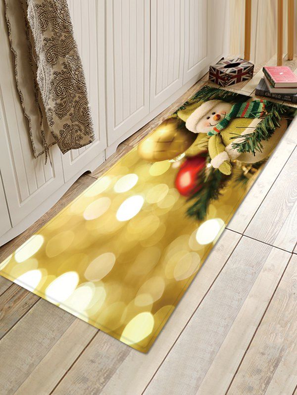 

Christmas Ball Snowman Pattern Water Absorption Area Rug, Multi