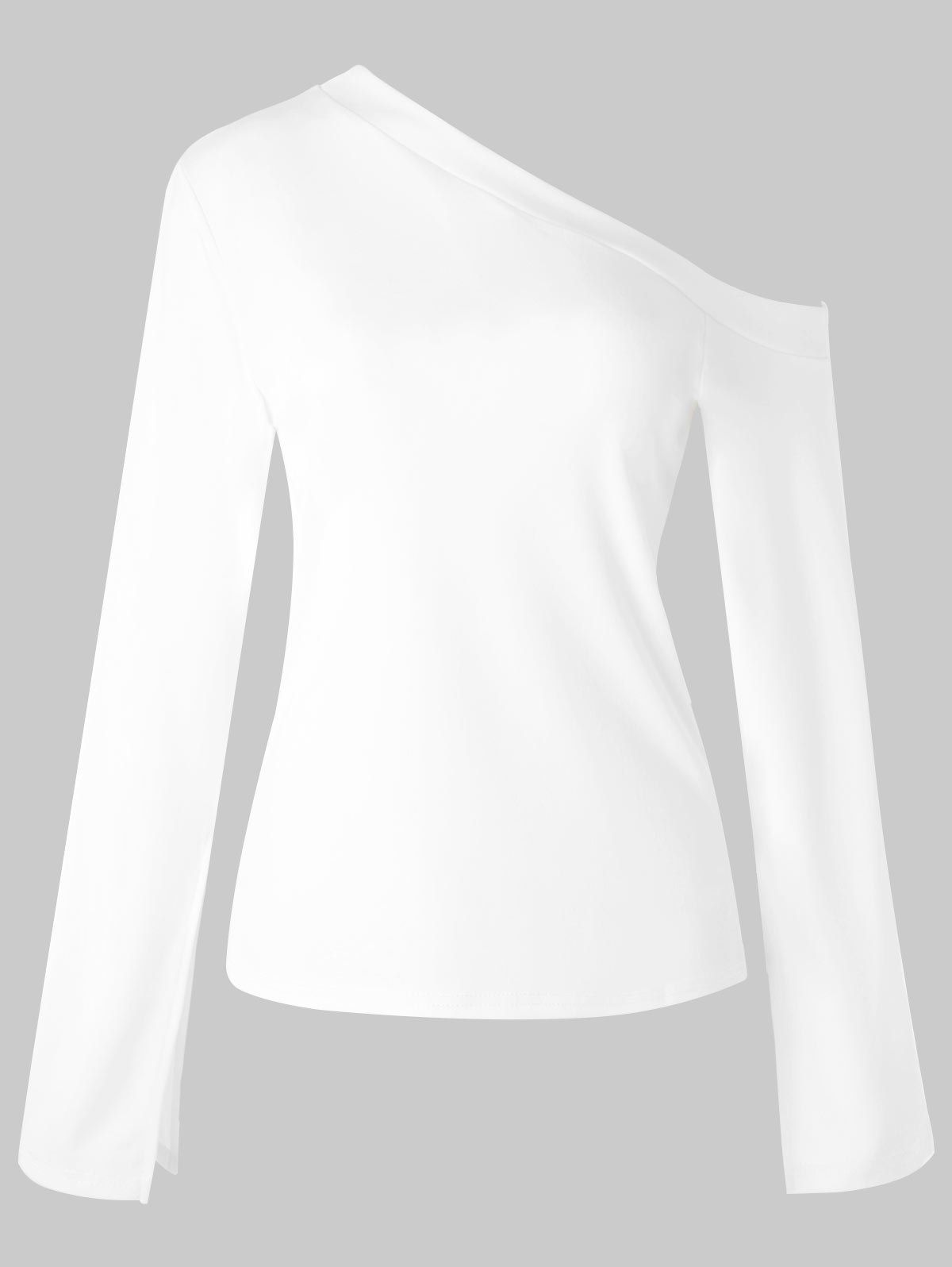 

Skew Neck Full Sleeve Fitted T-shirt, White