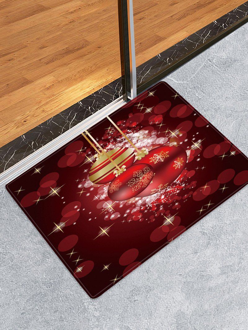 

Christmas Balls Pattern Non-slip Water Absorption Area Rug, Red wine