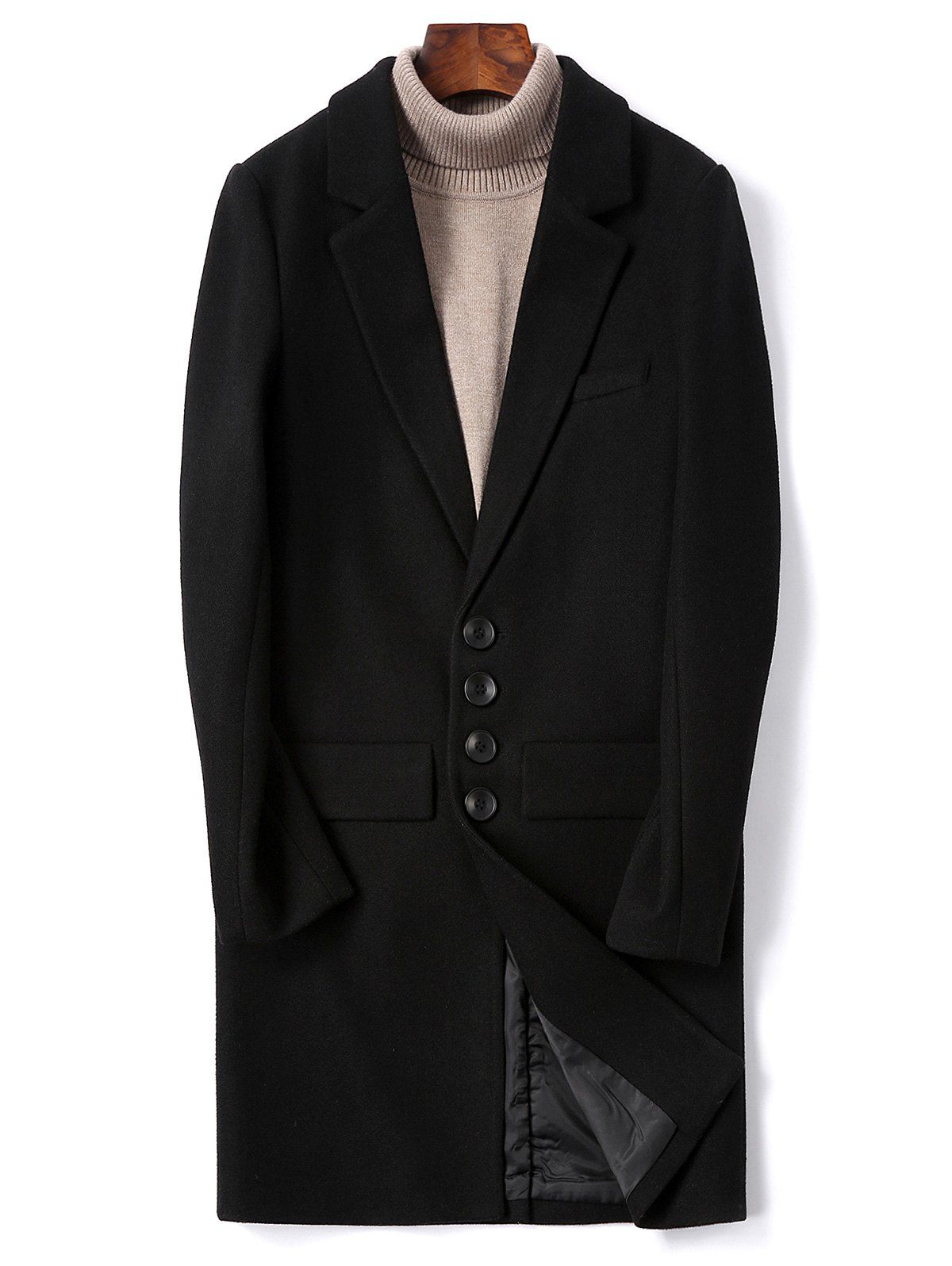 Manteau en Couleur Unie avec Poche à Rabat avec Simple Boutonnage Noir XS