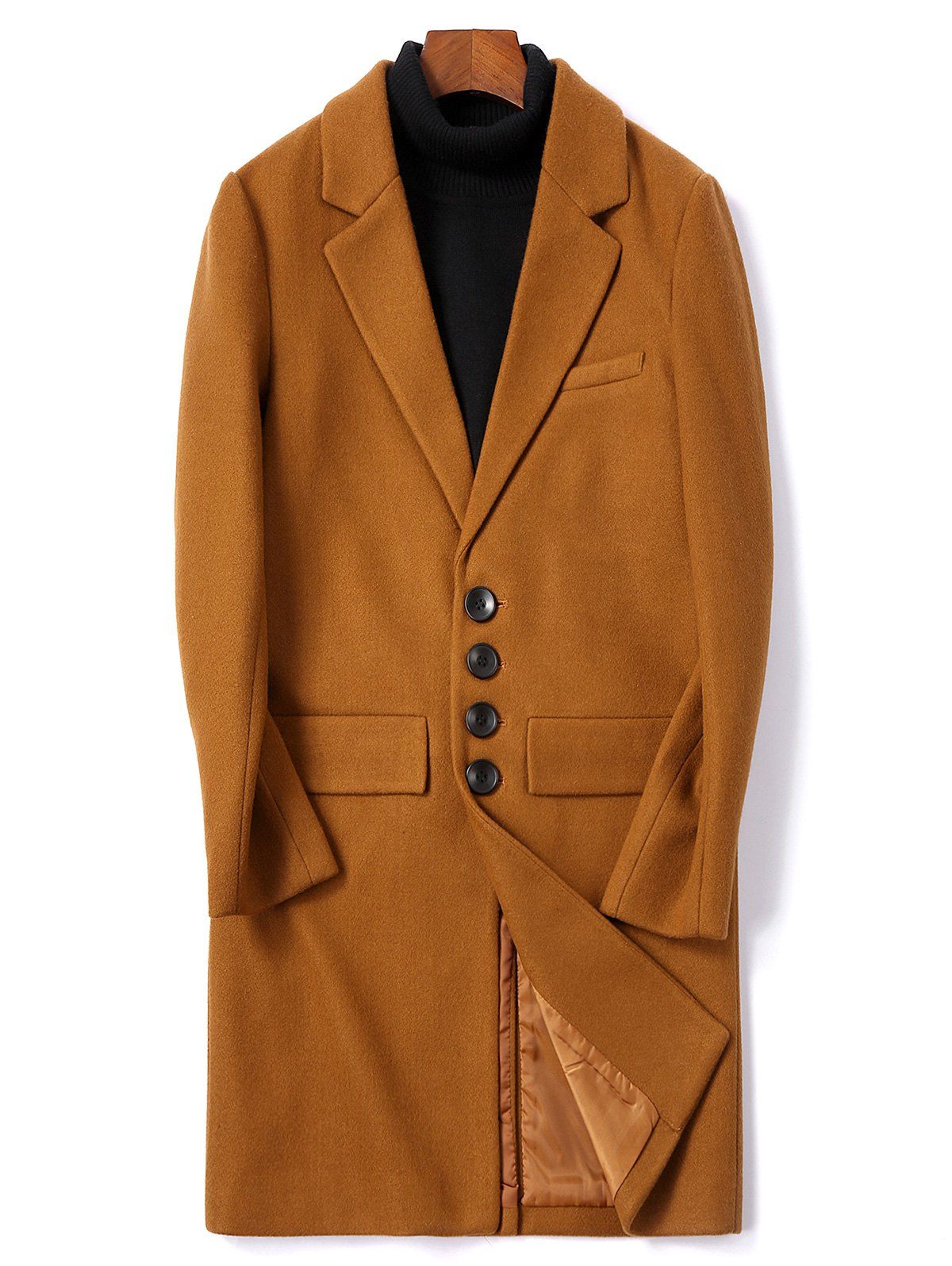 Manteau en Couleur Unie avec Poche à Rabat avec Simple Boutonnage Orange Tigre XS