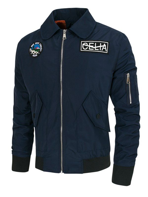 

Funny Graphic Pattern Zip Fly Jacket, Midnight blue