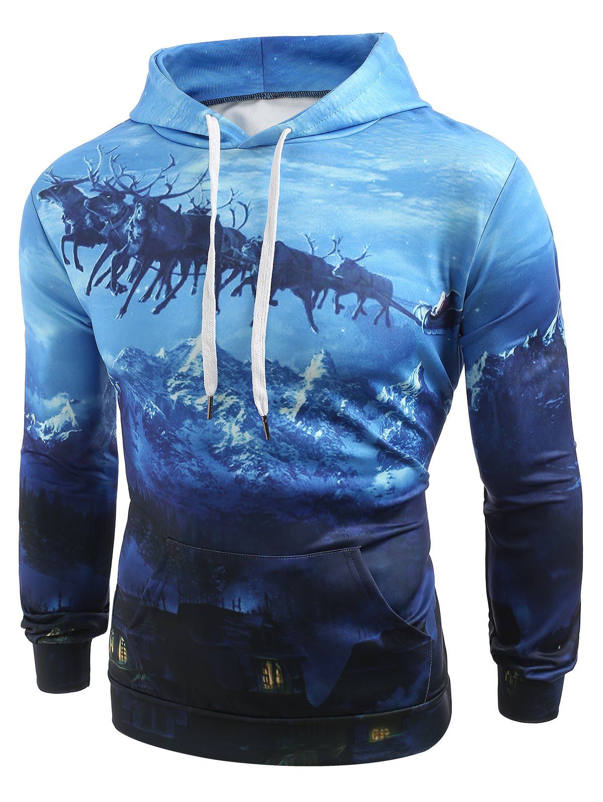 

Christmas Theme Print Drawstring Hoodie, Blue ivy