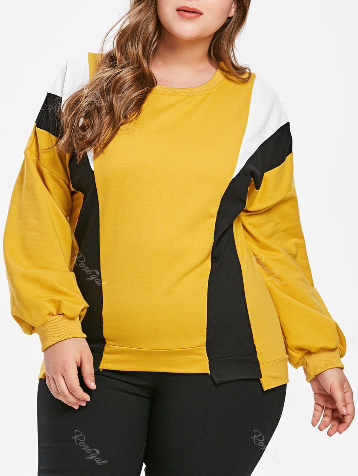 

Color Block Plus Size Drop Shoulder Sweatshirt, Yellow
