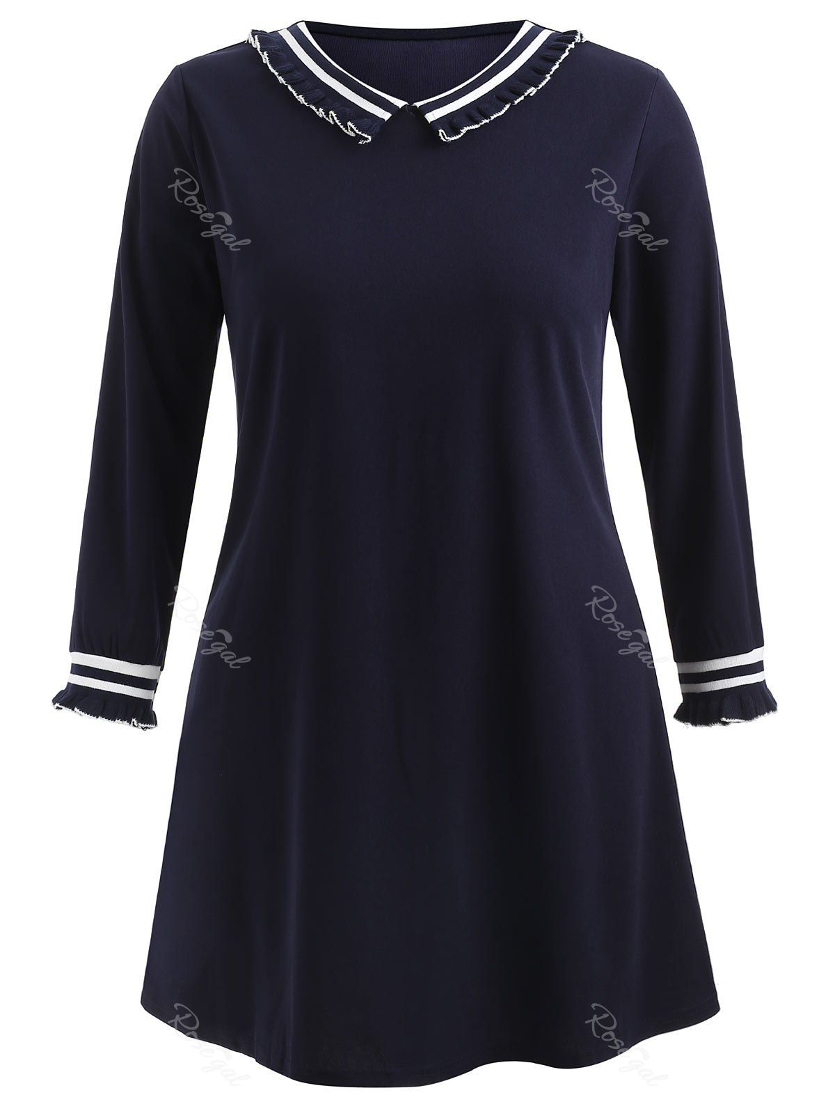 

Plus Size Ruffled Trim Trapezoid Dress, Midnight blue