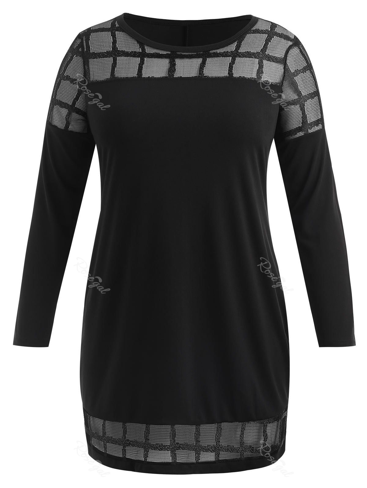 

Plus Size Plaid Mesh Panel Straight Dress, Black