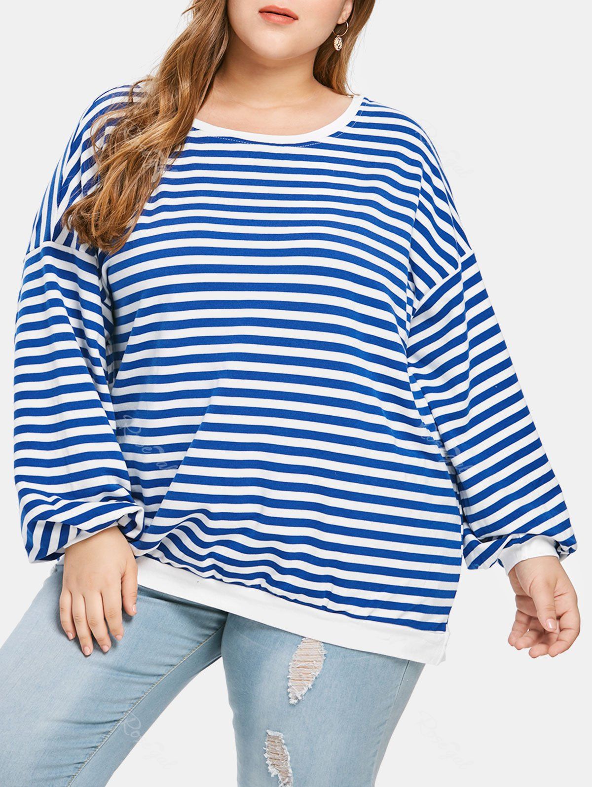 

Striped Plus Size Racerback T-shirt, Blue