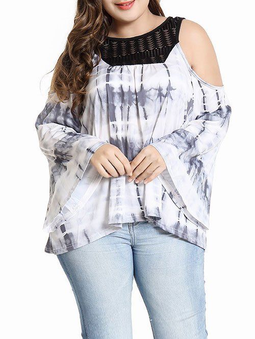 

Plus Size Flare Sleeves Panel Tie Dye Tee, Multi