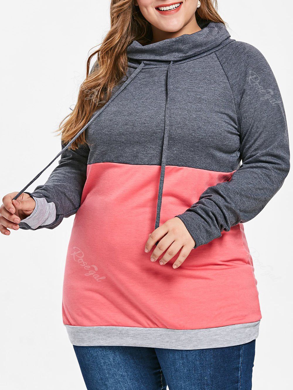 

Color Block Plus Size Tunic Sweatshirt, Dark gray