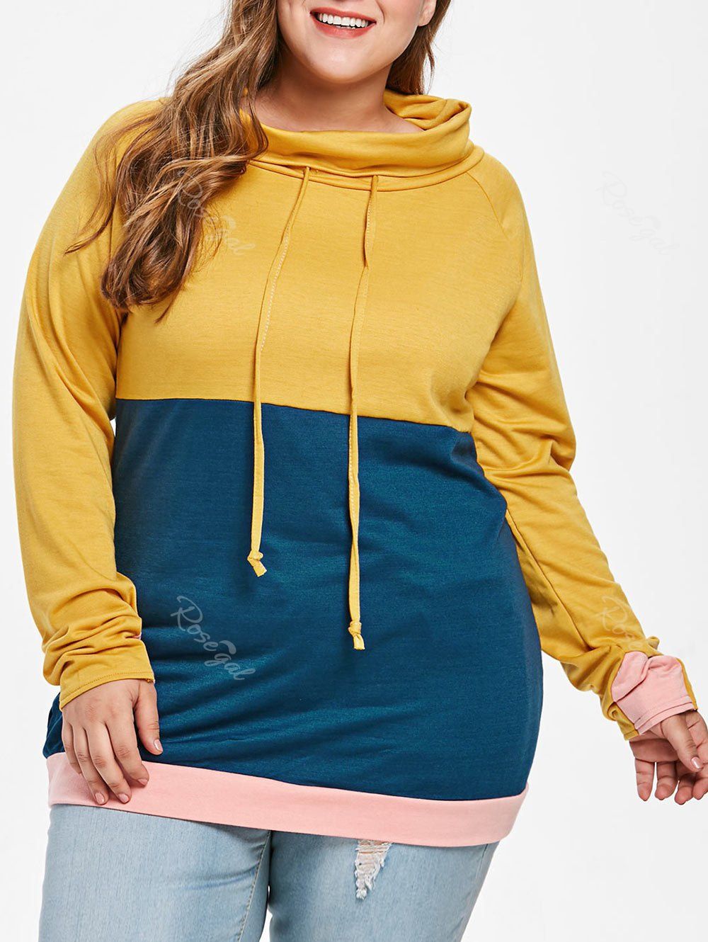 

Color Block Plus Size Tunic Sweatshirt, Golden brown
