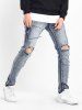 Colored Drawing Stretchy Destroyed Hole Jeans -  