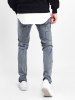 Colored Drawing Stretchy Destroyed Hole Jeans -  