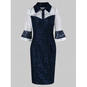 

Half-button Sequined Lace Bodycon Dress, Lapis blue