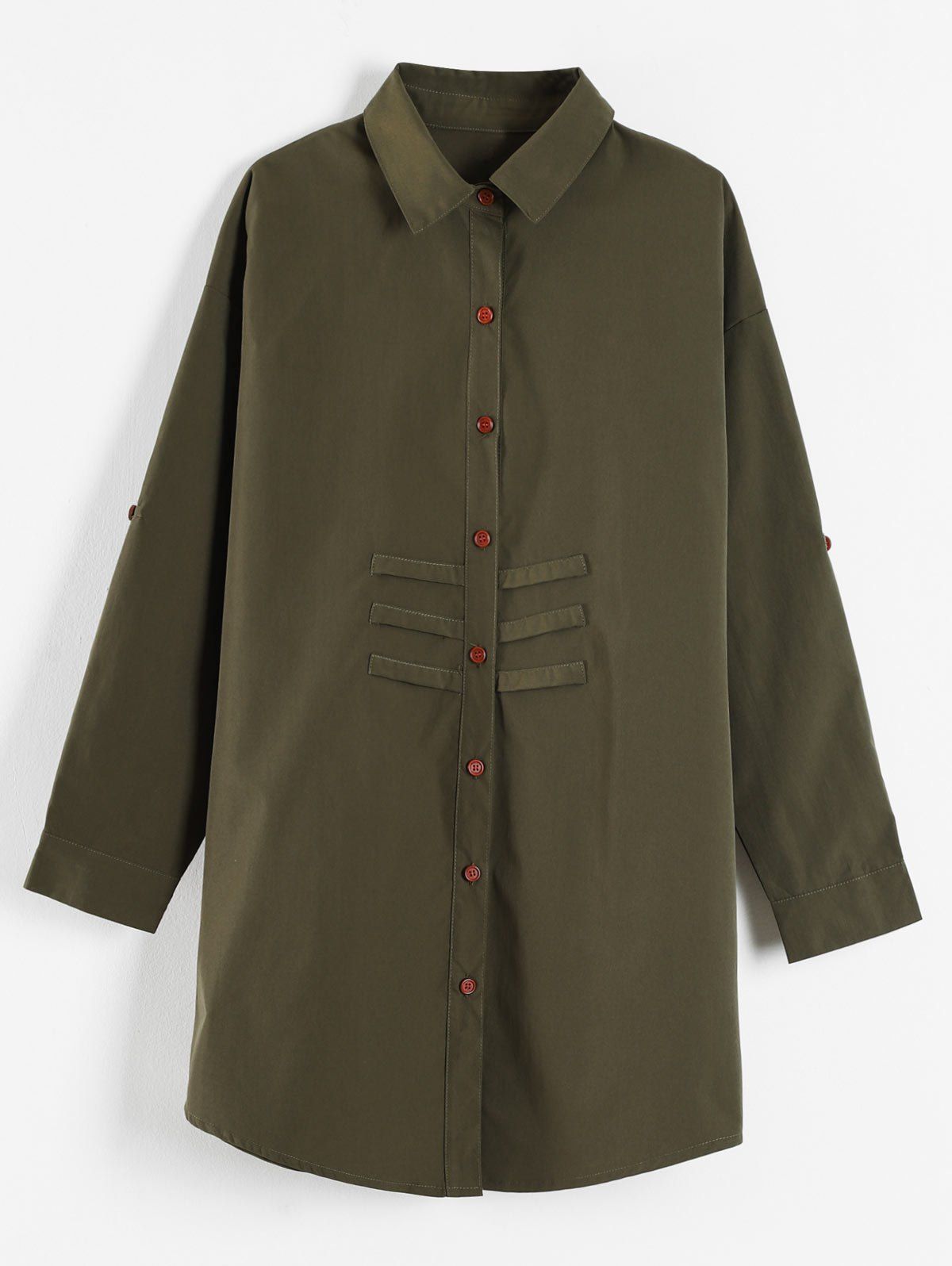 

Plus Size Buttoned Roll Sleeve Shirt, Army green