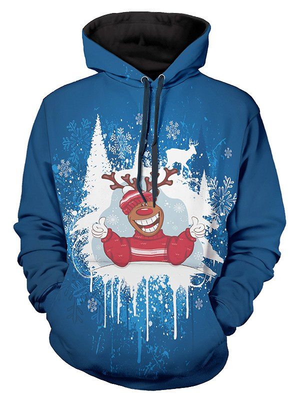 

Christmas Reindeer Print Pullover Hoodie, Multi