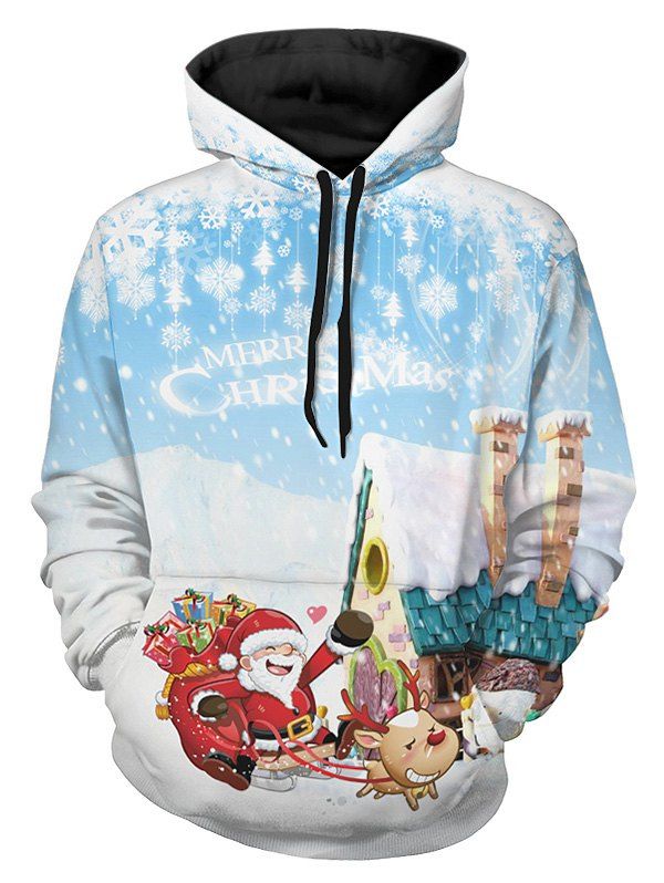 

Christmas Santa and Snowflake Print Pullover Hoodie, Multi