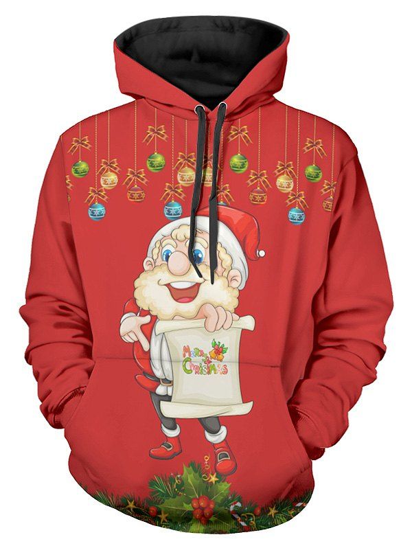

Christmas Santa Print Long Sleeve Hoodie, Multi