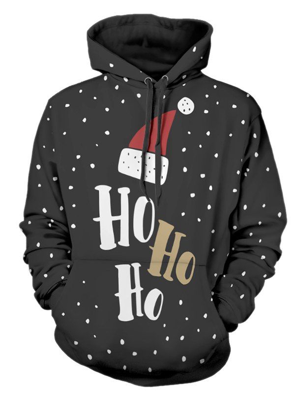 

Christmas Cap Letter Print Pullover Hoodie, Black