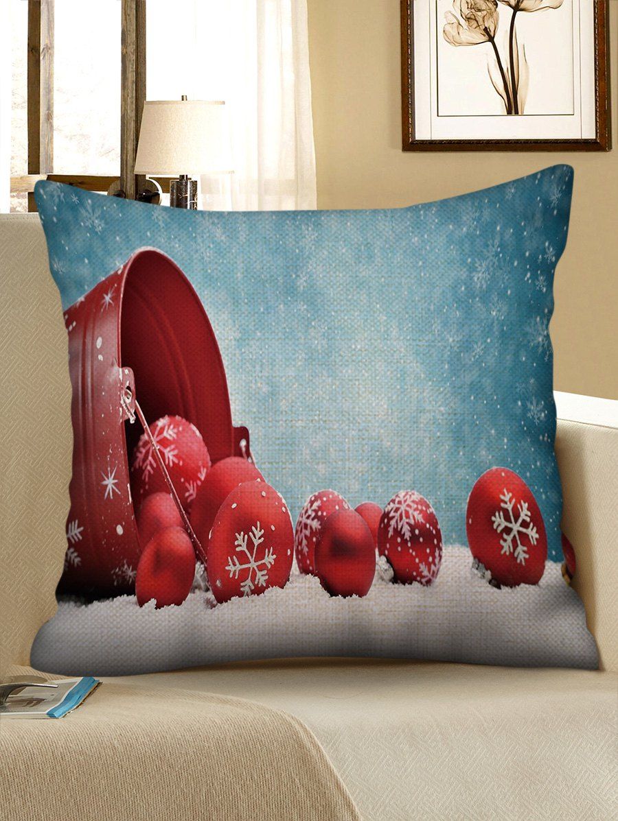 

Christmas Balls Snowfield Print Sofa Linen Pillowcase, Multi
