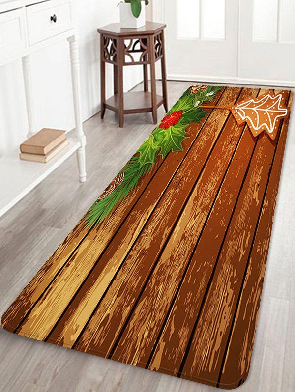 

Christmas Wood Grain Pattern Anti-skid Water Absorption Area Rug, Multi