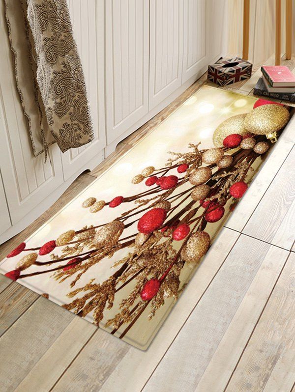

Christmas Balls Branch Pattern Water Absorption Area Rug, Multi